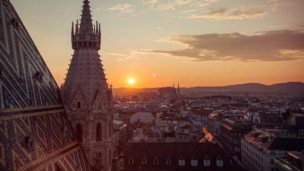 Beautiful sunset overlooking Vienna, Austria