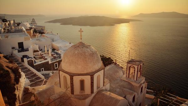 Greece Island Sunset Church Dome