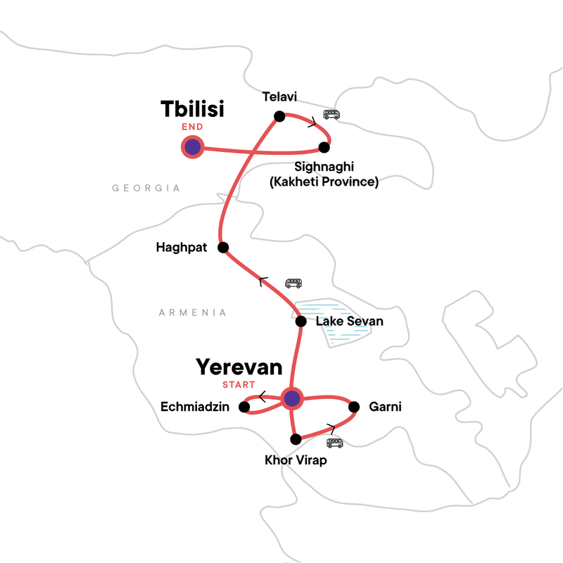 Map of the route for Best of Georgia & Armenia